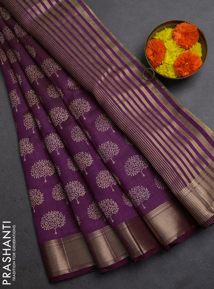 Semi Raw Silk Saree purple with allover butta prints and zari woven border