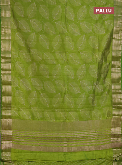 Semi Raw Silk Saree light green with allover leaf butta prints and zari woven border