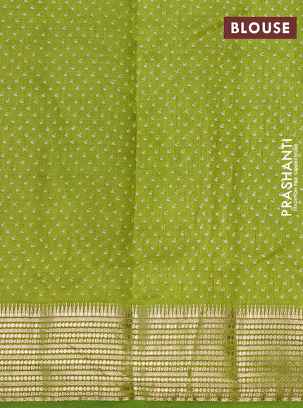 Semi Raw Silk Saree light green with allover leaf butta prints and zari woven border