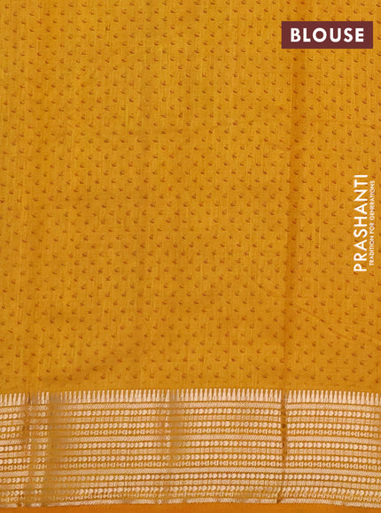 Semi Raw Silk Saree dark mustard with allover leaf butta prints and zari woven border