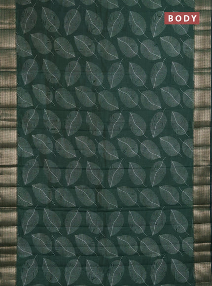 Semi Raw Silk Saree bottle green with allover leaf butta prints and zari woven border