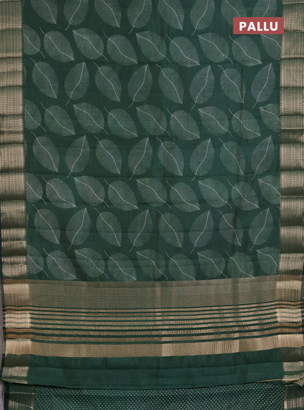 Semi Raw Silk Saree bottle green with allover leaf butta prints and zari woven border