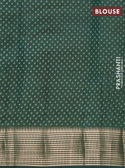 Semi Raw Silk Saree bottle green with allover leaf butta prints and zari woven border