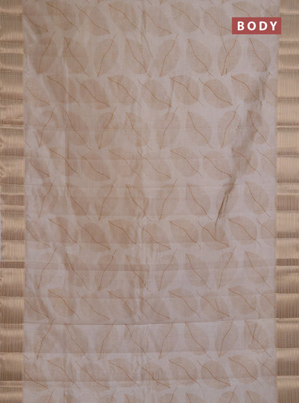 Semi Raw Silk Saree cream with allover leaf butta prints and zari woven border