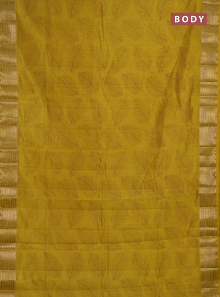 Semi Raw Silk Saree mustard yellow with allover leaf butta prints and zari woven border
