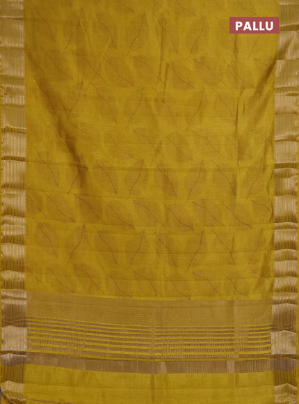 Semi Raw Silk Saree mustard yellow with allover leaf butta prints and zari woven border