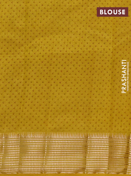 Semi Raw Silk Saree mustard yellow with allover leaf butta prints and zari woven border