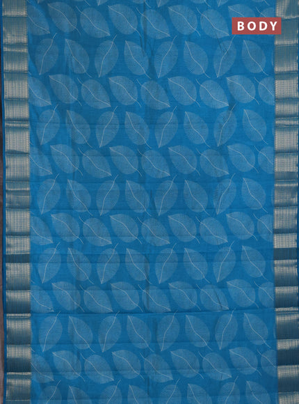 Semi Raw Silk Saree cs blue with allover leaf butta prints and zari woven border