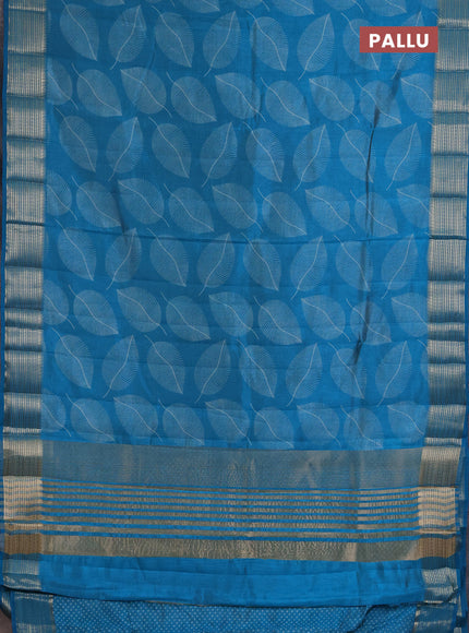 Semi Raw Silk Saree cs blue with allover leaf butta prints and zari woven border