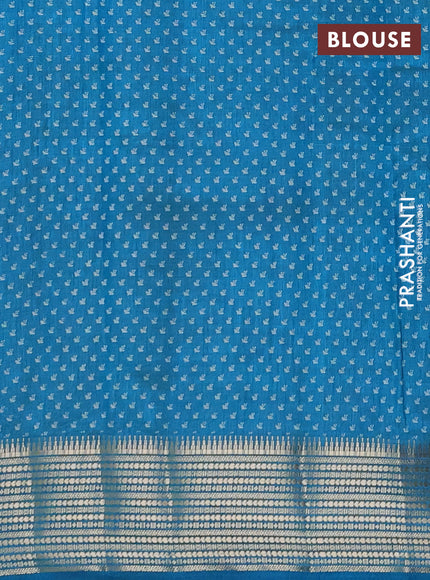 Semi Raw Silk Saree cs blue with allover leaf butta prints and zari woven border