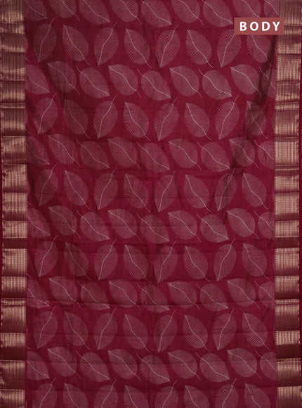 Semi Raw Silk Saree wine shade with allover leaf butta prints and zari woven border