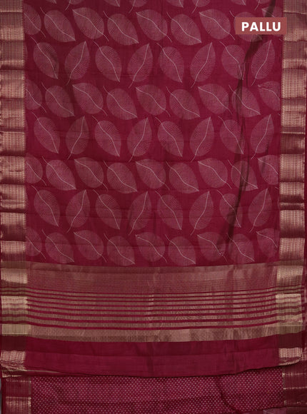Semi Raw Silk Saree wine shade with allover leaf butta prints and zari woven border