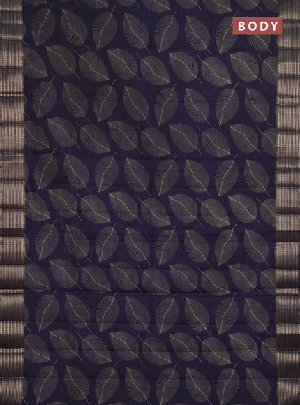 Semi Raw Silk Saree navy blue with allover leaf butta prints and zari woven border