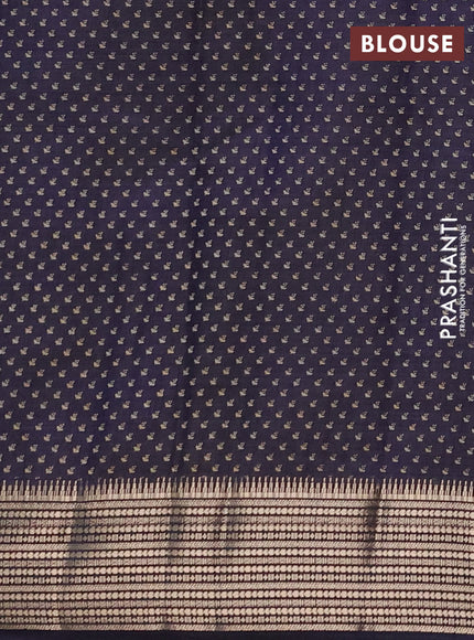 Semi Raw Silk Saree navy blue with allover leaf butta prints and zari woven border