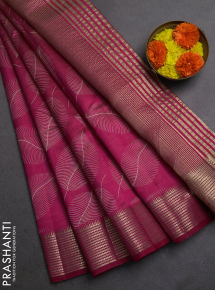 Semi Raw Silk Saree pink with allover leaf butta prints and zari woven border
