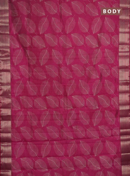 Semi Raw Silk Saree pink with allover leaf butta prints and zari woven border