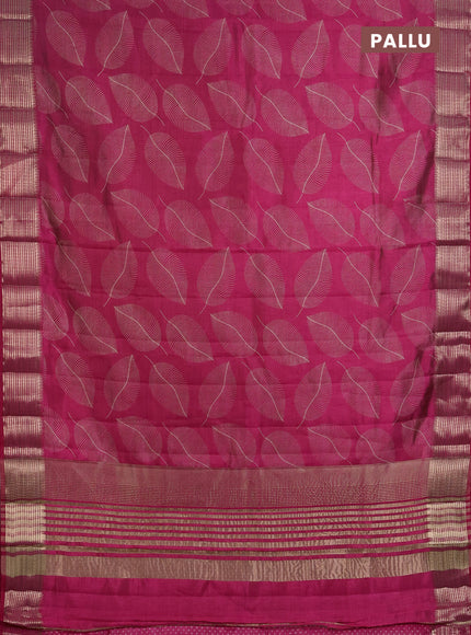 Semi Raw Silk Saree pink with allover leaf butta prints and zari woven border