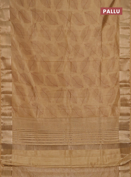 Semi Raw Silk Saree sandal with allover leaf butta prints and zari woven border