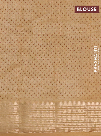 Semi Raw Silk Saree sandal with allover leaf butta prints and zari woven border