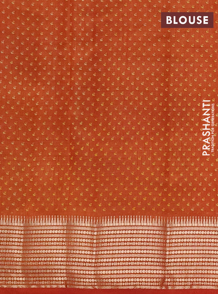 Semi Raw Silk Saree rustic orange with allover leaf butta prints and zari woven border