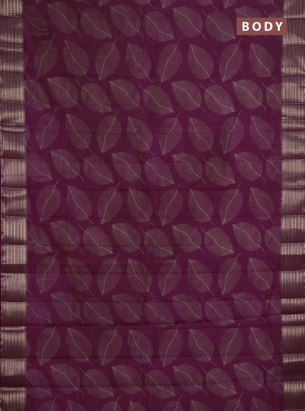 Semi Raw Silk Saree purple with allover leaf butta prints and zari woven border