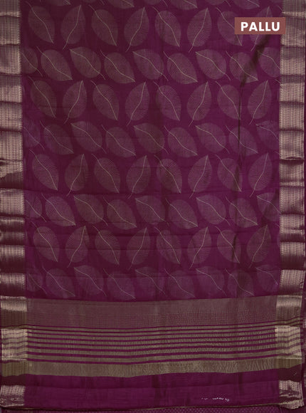 Semi Raw Silk Saree purple with allover leaf butta prints and zari woven border