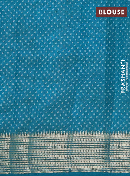Semi Raw Silk Saree teal blue with allover leaf butta prints and zari woven border