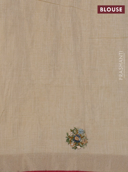 Linen Cotton Saree cream and pastel green with embroidery buttas and embroidery pallu