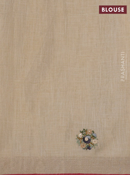 Linen Cotton Saree cream and grey with embroidery buttas and embroidery pallu