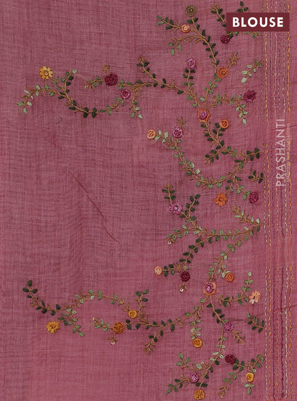 Linen Cotton Saree mauve pink and pink with embroidery buttas and embroidery pallu