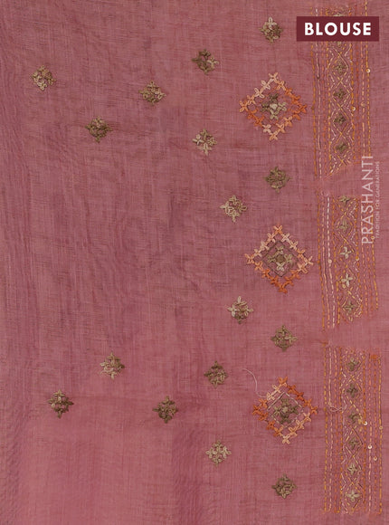Linen Cotton Saree peach pink with embroidery buttas and embroidery pallu