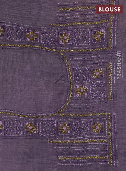 Linen Cotton Saree lavender with embroidery buttas and embroidery pallu