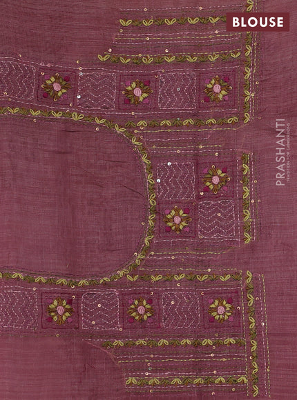 Linen Cotton Saree pastel pink with embroidery buttas and embroidery pallu