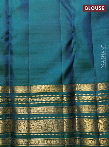 Pure kanchipuram Silk Saree red and green with allover zari woven brocade weaves and rich zari woven border