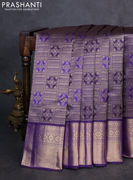 Pure kanchipuram Silk Saree violet with allover zari woven brocade weaves and rich zari woven border