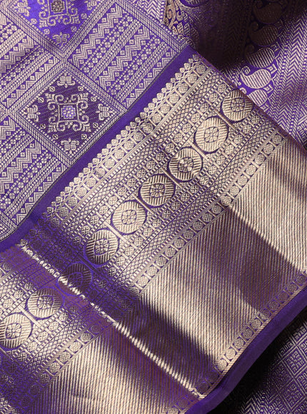 Pure kanchipuram Silk Saree violet with allover zari woven brocade weaves and rich zari woven border