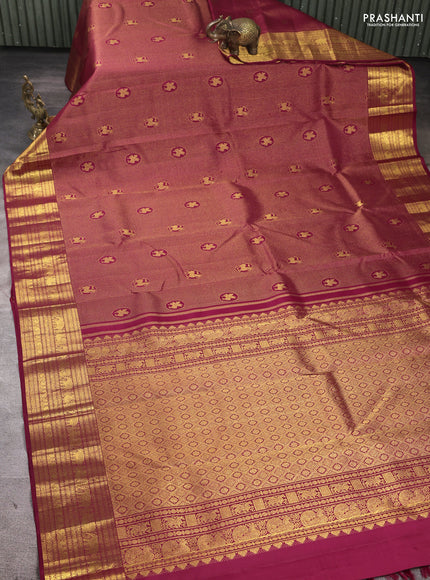 Pure kanchipuram Silk Saree maroon with allover zari woven brocade weaves and rich zari woven border
