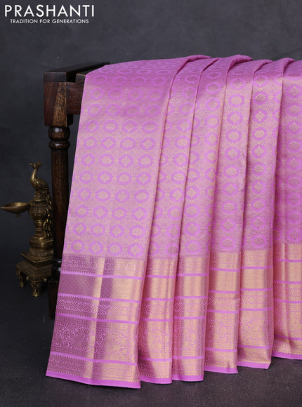 Pure kanchipuram Silk Saree lavender with allover zari woven brocade weaves and rich zari woven border