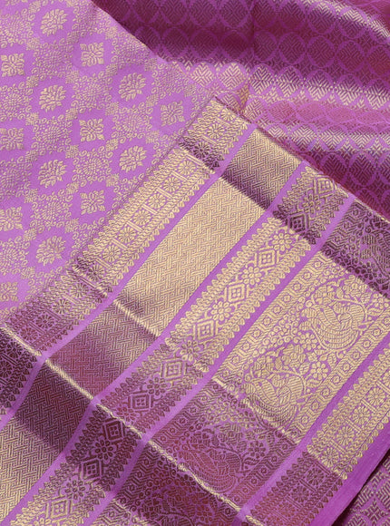 Pure kanchipuram Silk Saree lavender with allover zari woven brocade weaves and rich zari woven border