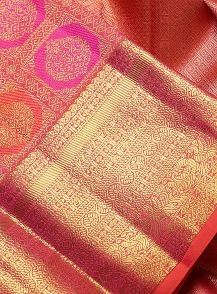 Pure kanchipuram Silk Saree orange with allover zari woven brocade weaves and rich zari woven border