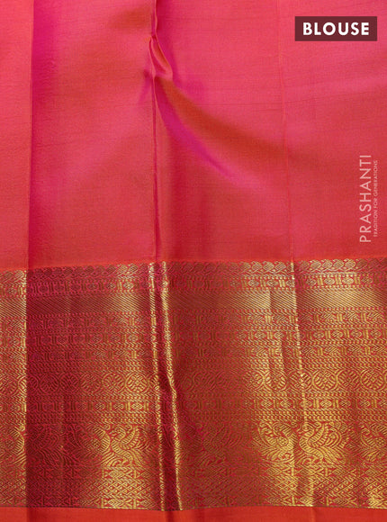 Pure kanchipuram Silk Saree orange with allover zari woven brocade weaves and rich zari woven border