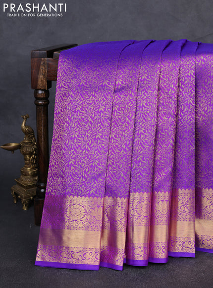 Pure kanchipuram Silk Saree purple with allover zari woven brocade weaves and rich zari woven border