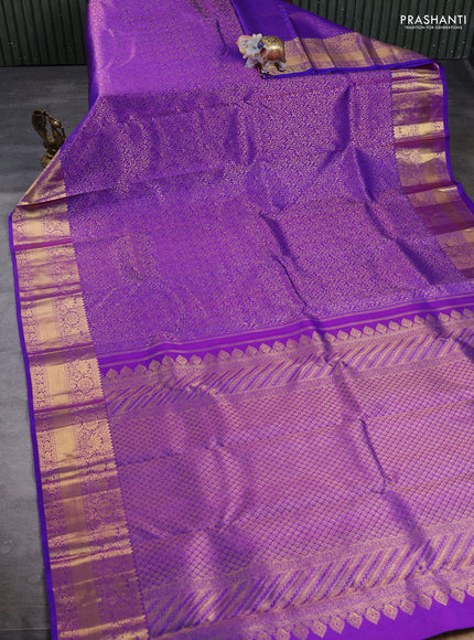 Pure kanchipuram Silk Saree purple with allover zari woven brocade weaves and rich zari woven border