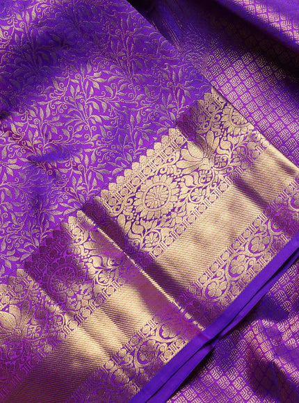 Pure kanchipuram Silk Saree purple with allover zari woven brocade weaves and rich zari woven border