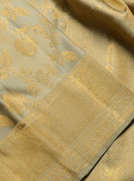 Pure kanchipuram Silk Saree mild pista green with allover zari woven rangkat weaves and rich zari woven border