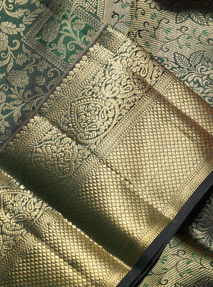 Pure kanchipuram Silk Saree bottle green with allover zari woven brocade weaves and rich zari woven border