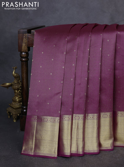 Pure kanchipuram Silk Saree deep purple with allover zari woven brocade weaves and rich zari woven border