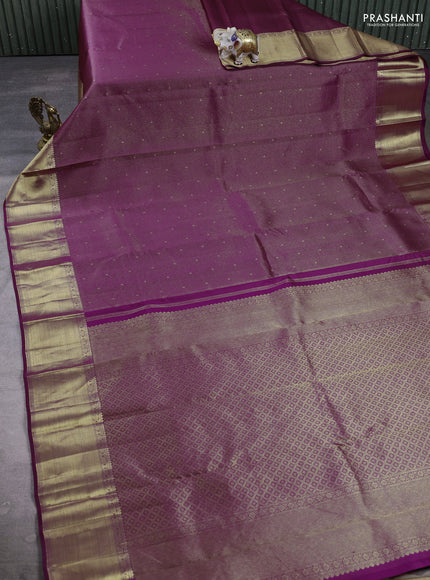 Pure kanchipuram Silk Saree deep purple with allover zari woven brocade weaves and rich zari woven border