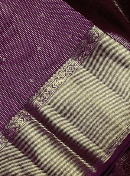 Pure kanchipuram Silk Saree deep purple with allover zari woven brocade weaves and rich zari woven border