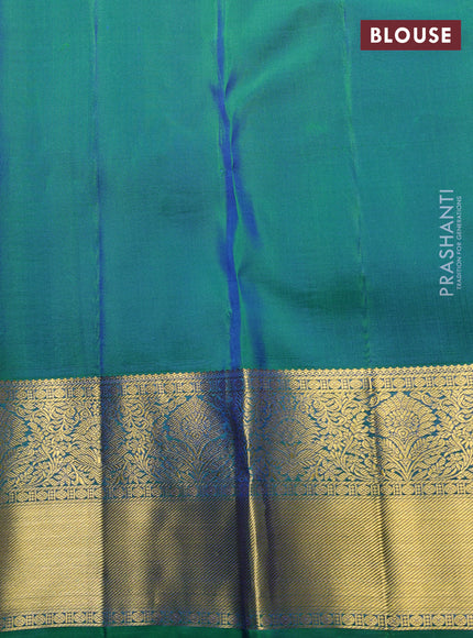Pure kanchipuram Silk Saree dual tone bluish green with allover zari woven brocade weaves and rich zari woven border